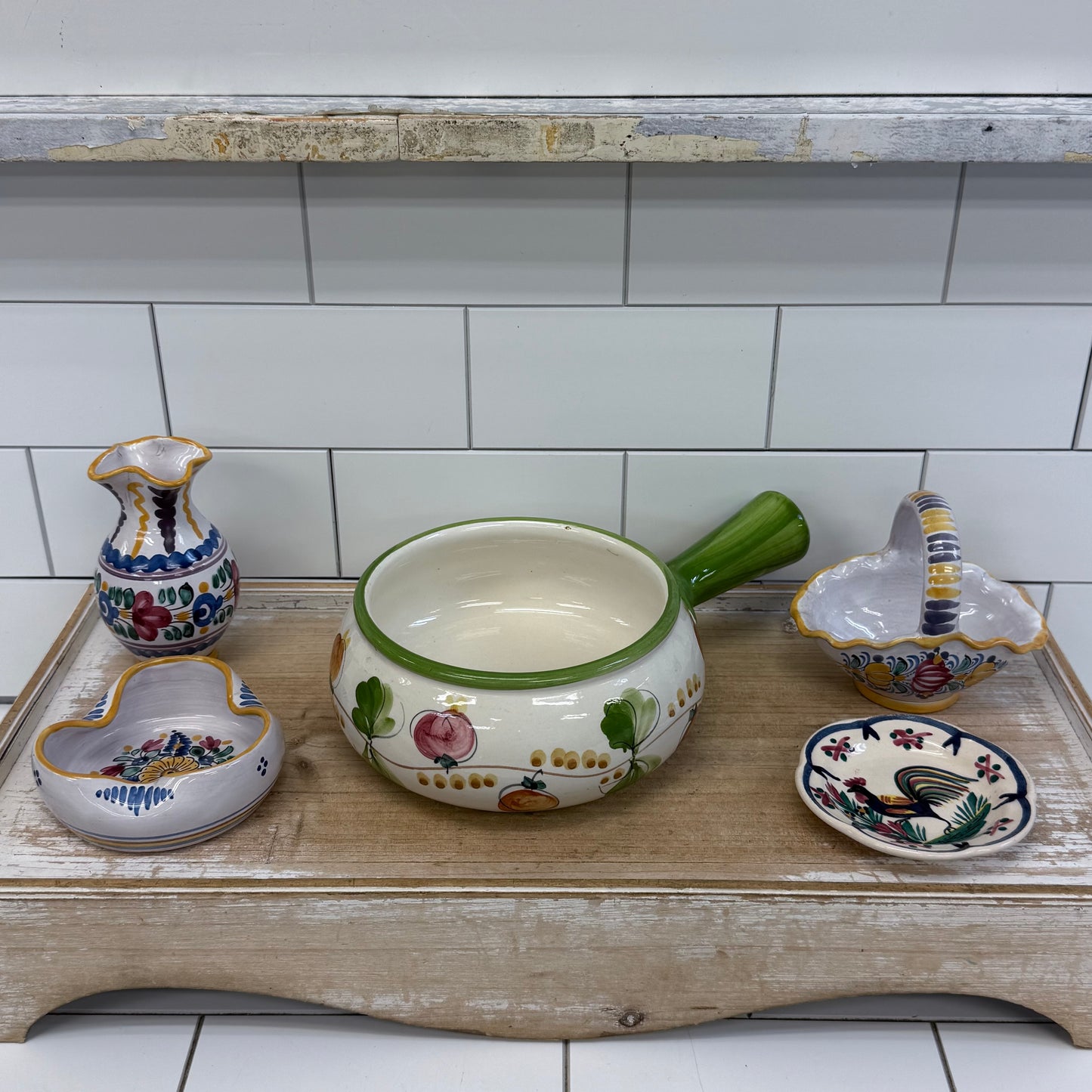 European Hand Painted Pottery Lot Quimper Modra Portugal Set of 5