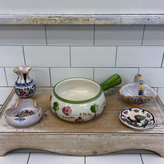 European Hand Painted Pottery Lot Quimper Modra Portugal Set of 5
