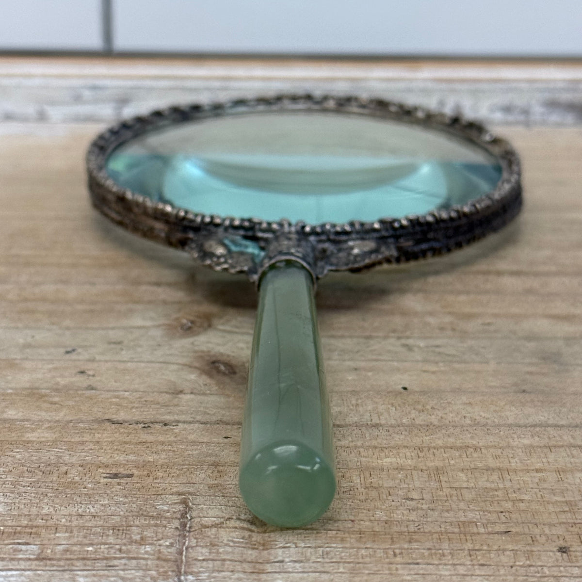 Jadeite Handle Ornate Metal Magnifying Glass