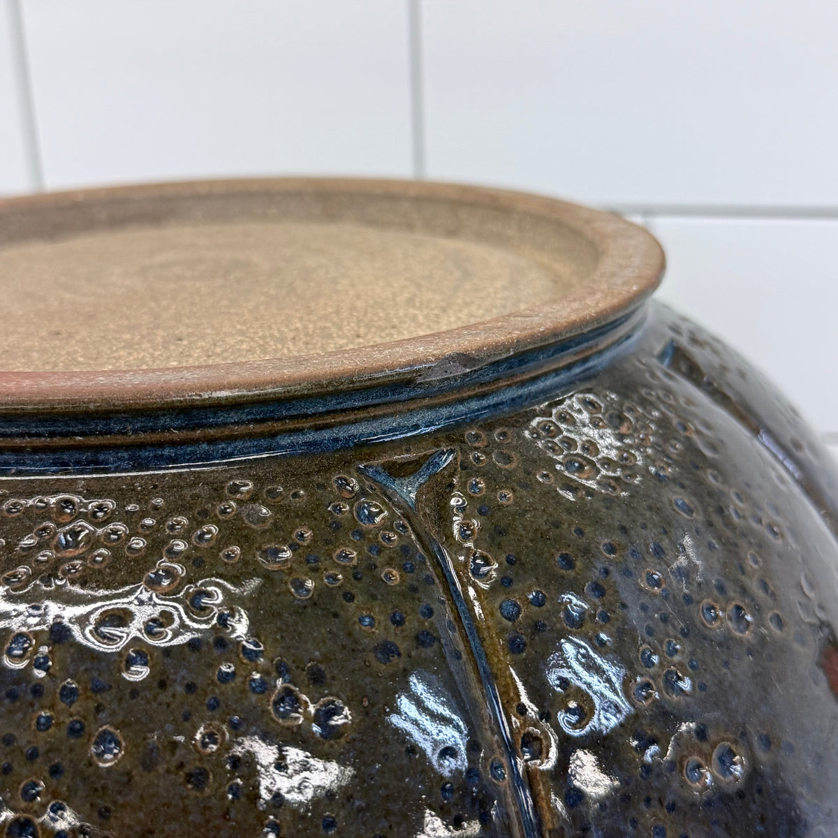 Studio Pottery Blue Glazed Stoneware Centerpiece Bowl