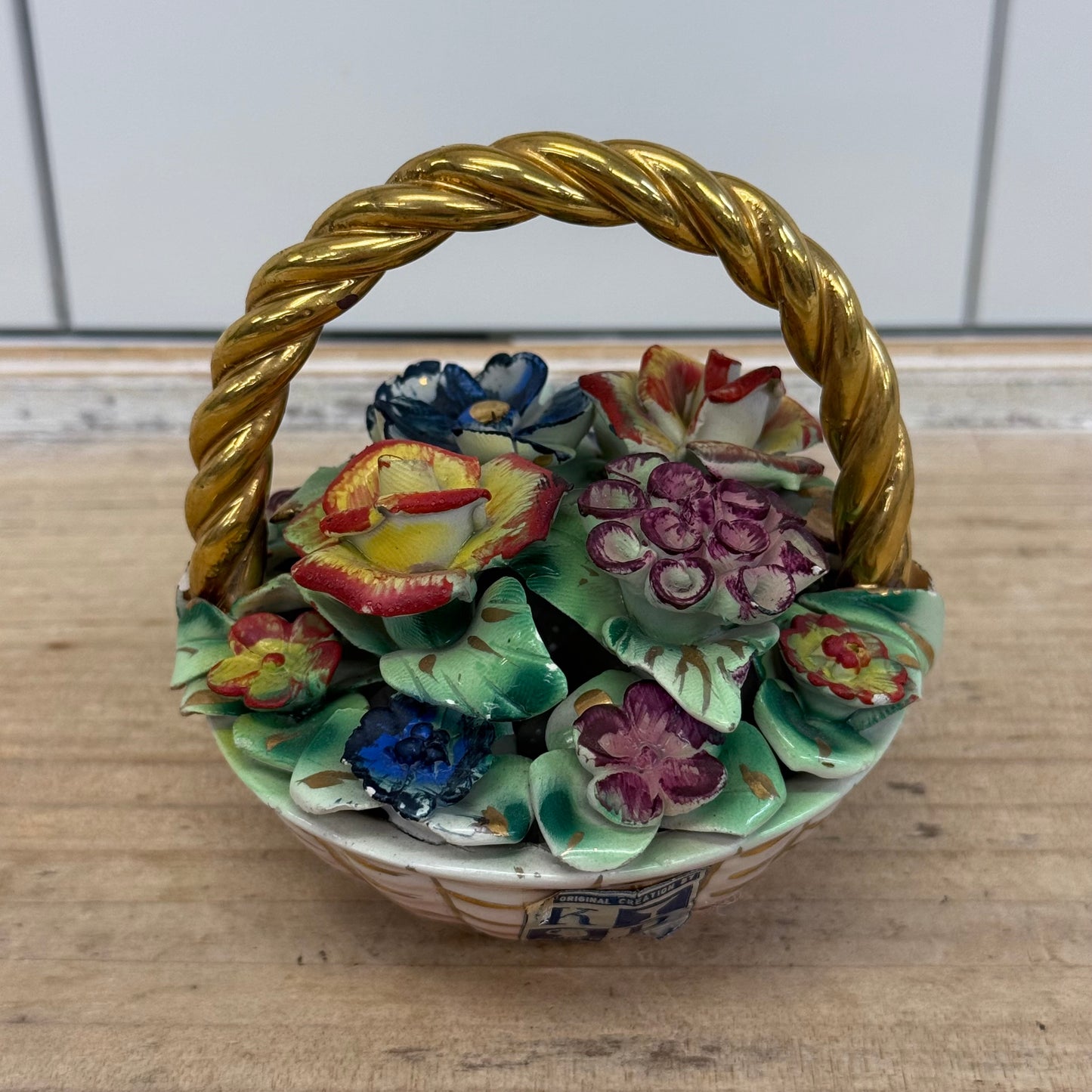 Italian Applied Porcelain Flower Basket Capodimonte Style
1960s