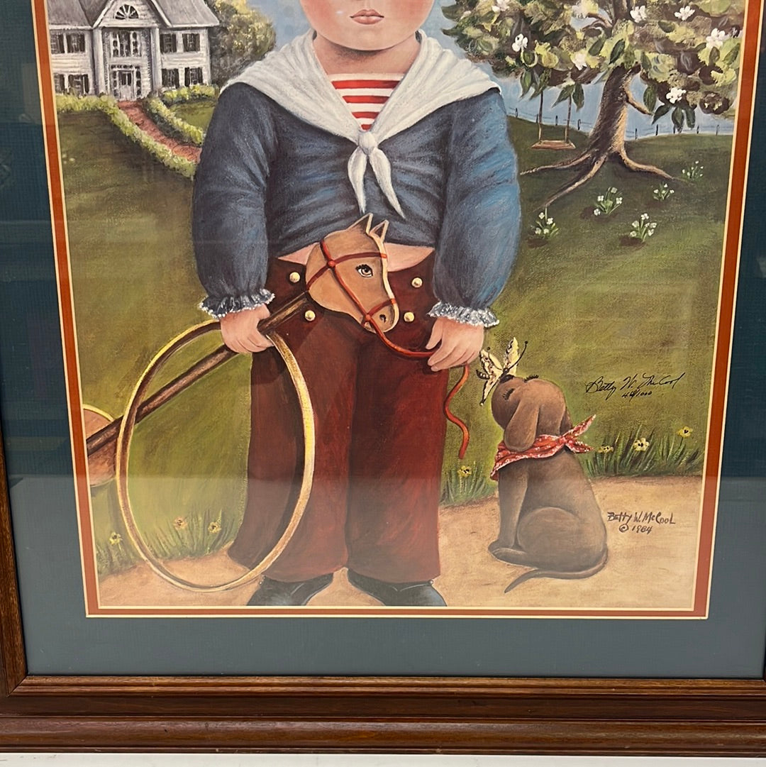 Vintage Betty McCool “Mamaw’s Punkin” Framed Print, Signed - 1984