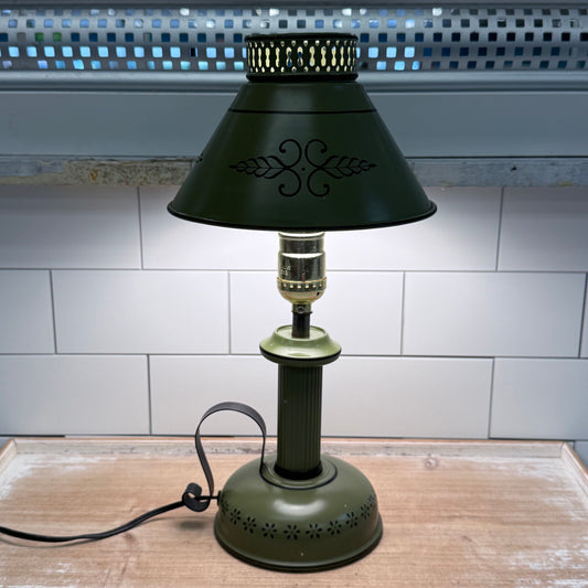 Colonial Revival Bouillotte Table Lamp Green Metal