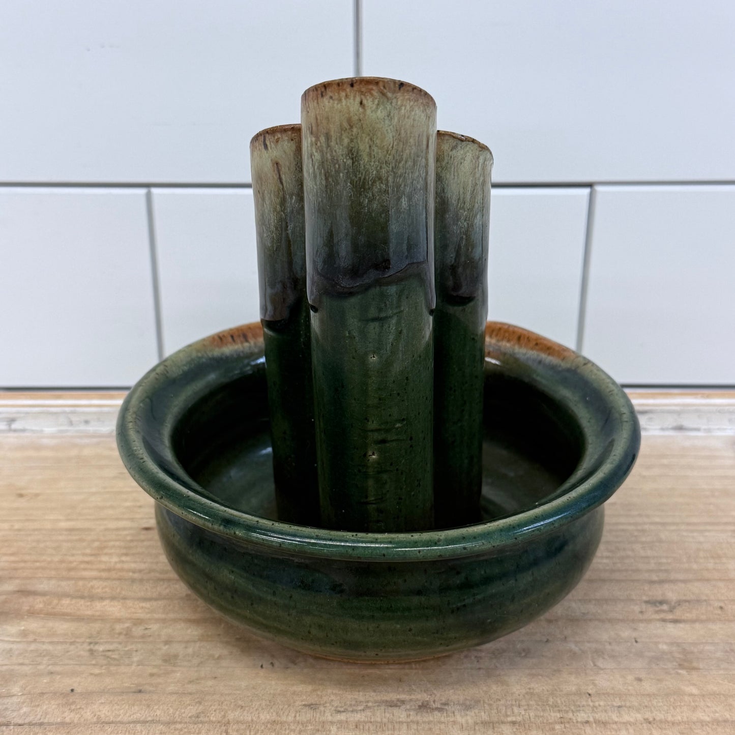 Garnett Studio Pottery Ikebana Vase Drip Glaze 1970s