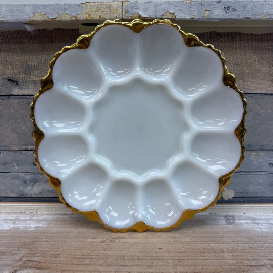 Anchor Hocking Gilded Milk Glass Deviled Egg Serving Tray