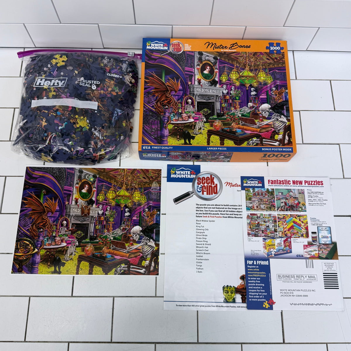 White Mountain Halloween 1000 Piece Puzzles Set of 2 With Posters