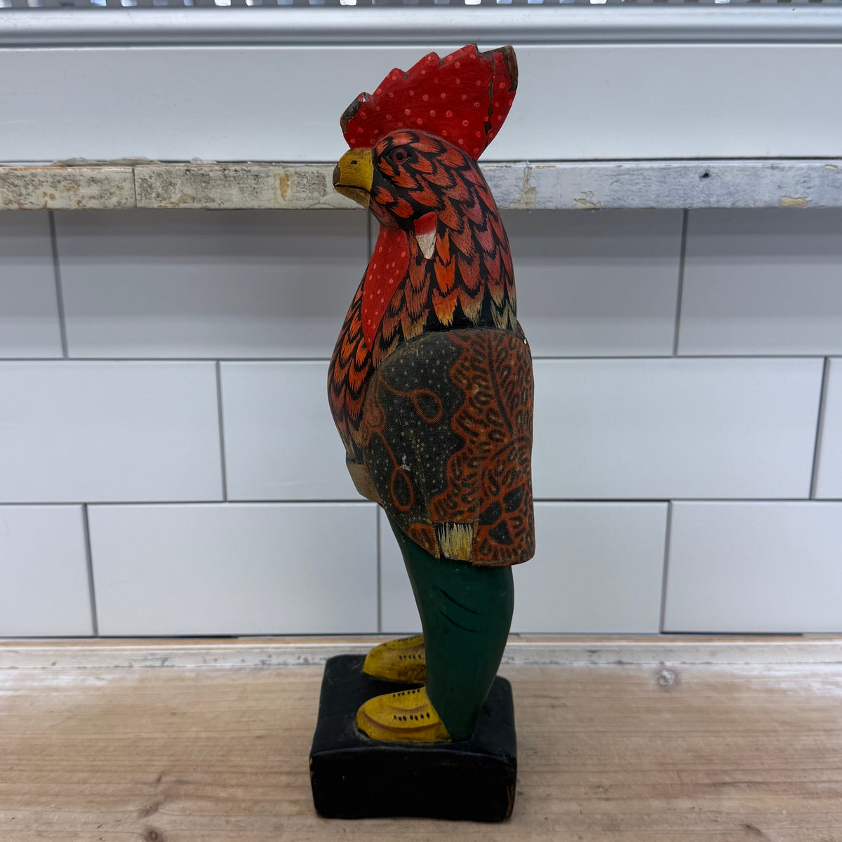 Hand Painted Wood Rooster Folk Art Sculpture