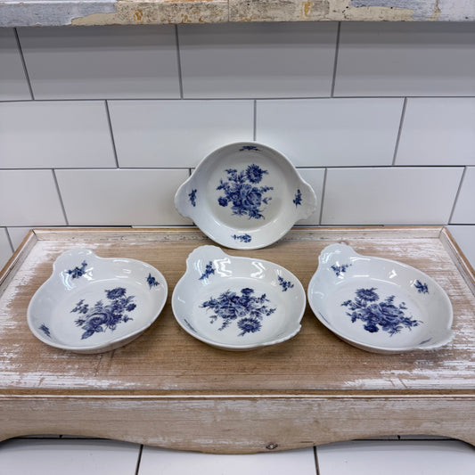 Apilco France Blue Floral Porcelain Bowls Set of 4