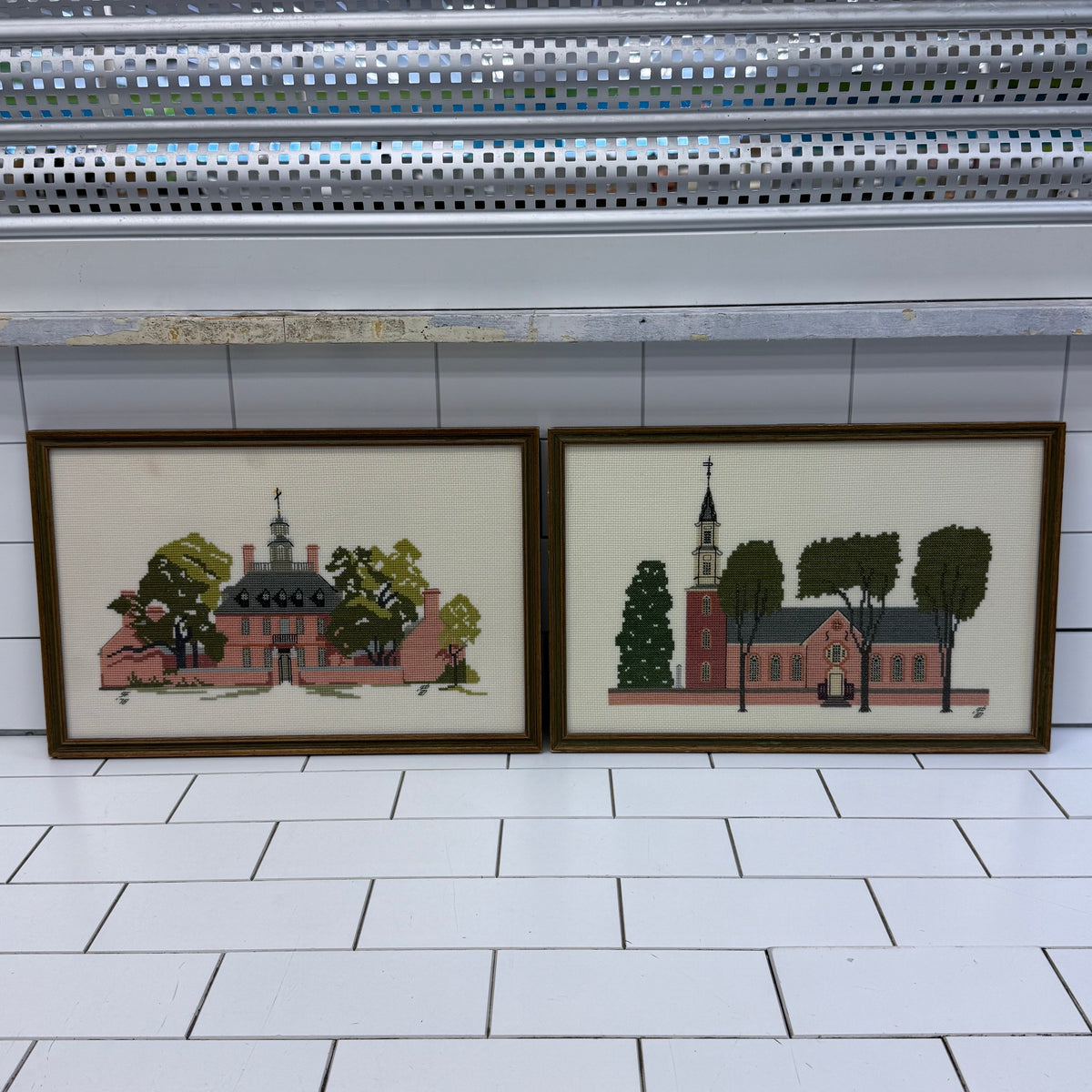 Colonial Williamsburg Cross Stitch Art Set of 2 1978/1980