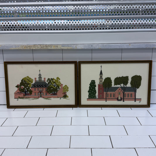 Colonial Williamsburg Cross Stitch Art Set of 2 1978/1980