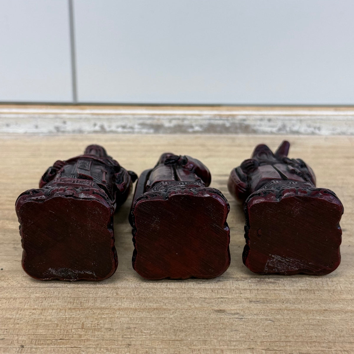 Vintage Chinese Fu Lu Shou Three Star Gods Red Resin Figurines