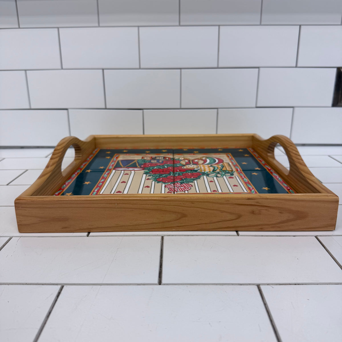 Holiday Serving Tray Ceramic Tile Teddy Bear Decor