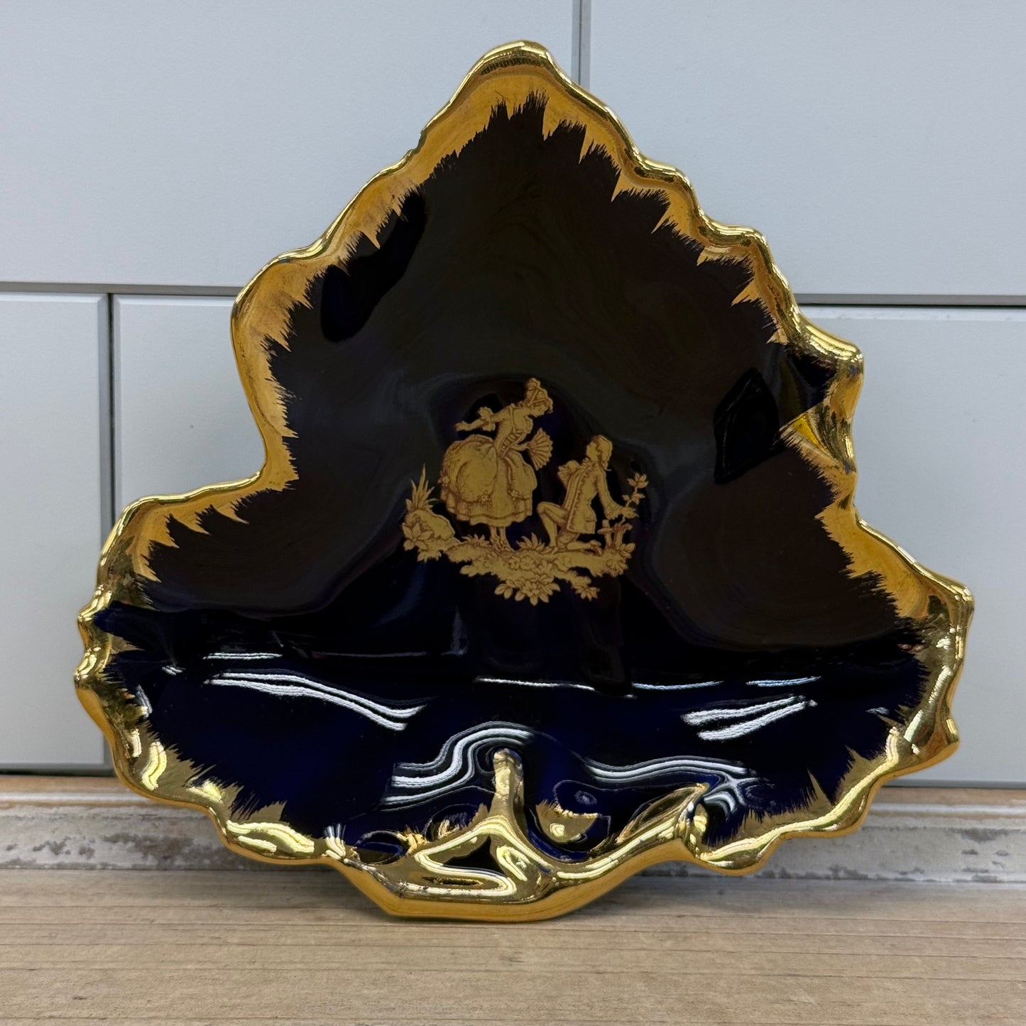 Limoges Castel France Cobalt Blue Porcelain Bell & Dish Set