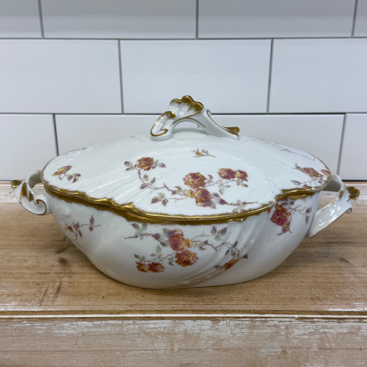 Jean Pouyat Limoges Rose Covered Vegetable Bowl c.1900