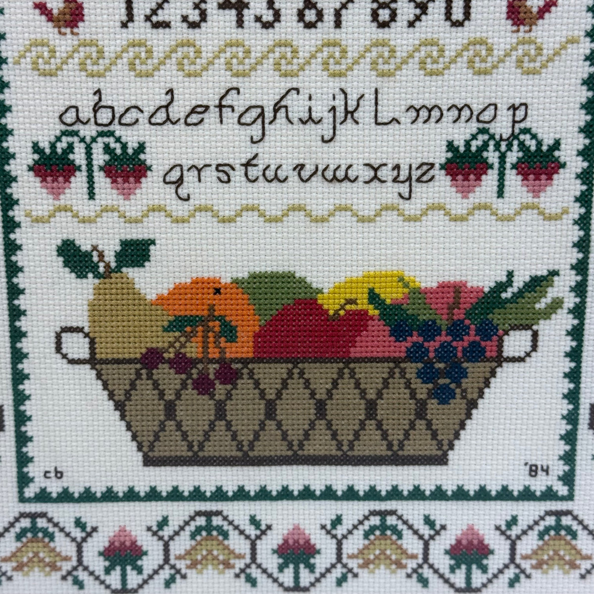 Fruit Basket Alphabet Sampler Cross Stitch Art 1984