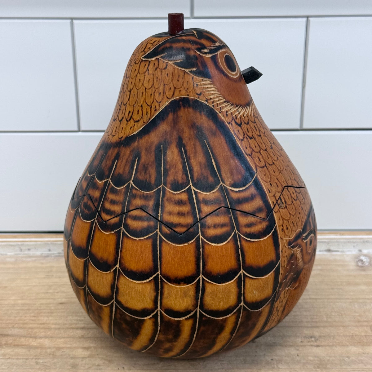 Lucuma Designs Peruvian Carved Gourd Owl Folk Art Box