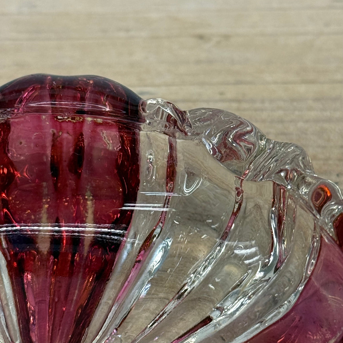 Pink & Clear Glass Scalloped Dishes Set of 4 Vintage 1960s