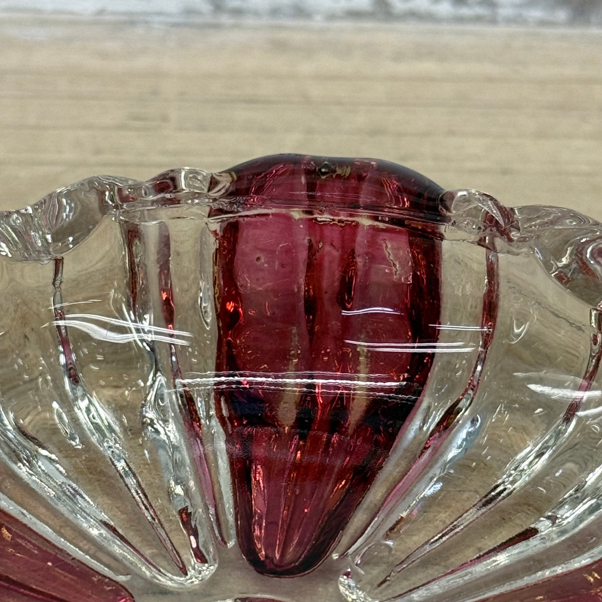 Pink & Clear Glass Scalloped Dishes Set of 4 Vintage 1960s