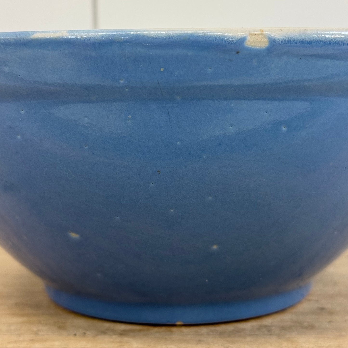 Blue Glazed Stoneware Mixing Bowl #7 1950s