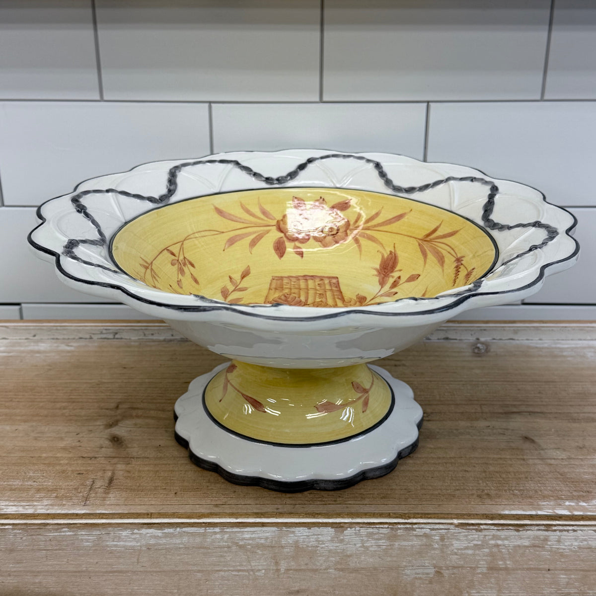 The Mane Lion Hand Painted Floral Pedestal Serving Bowl