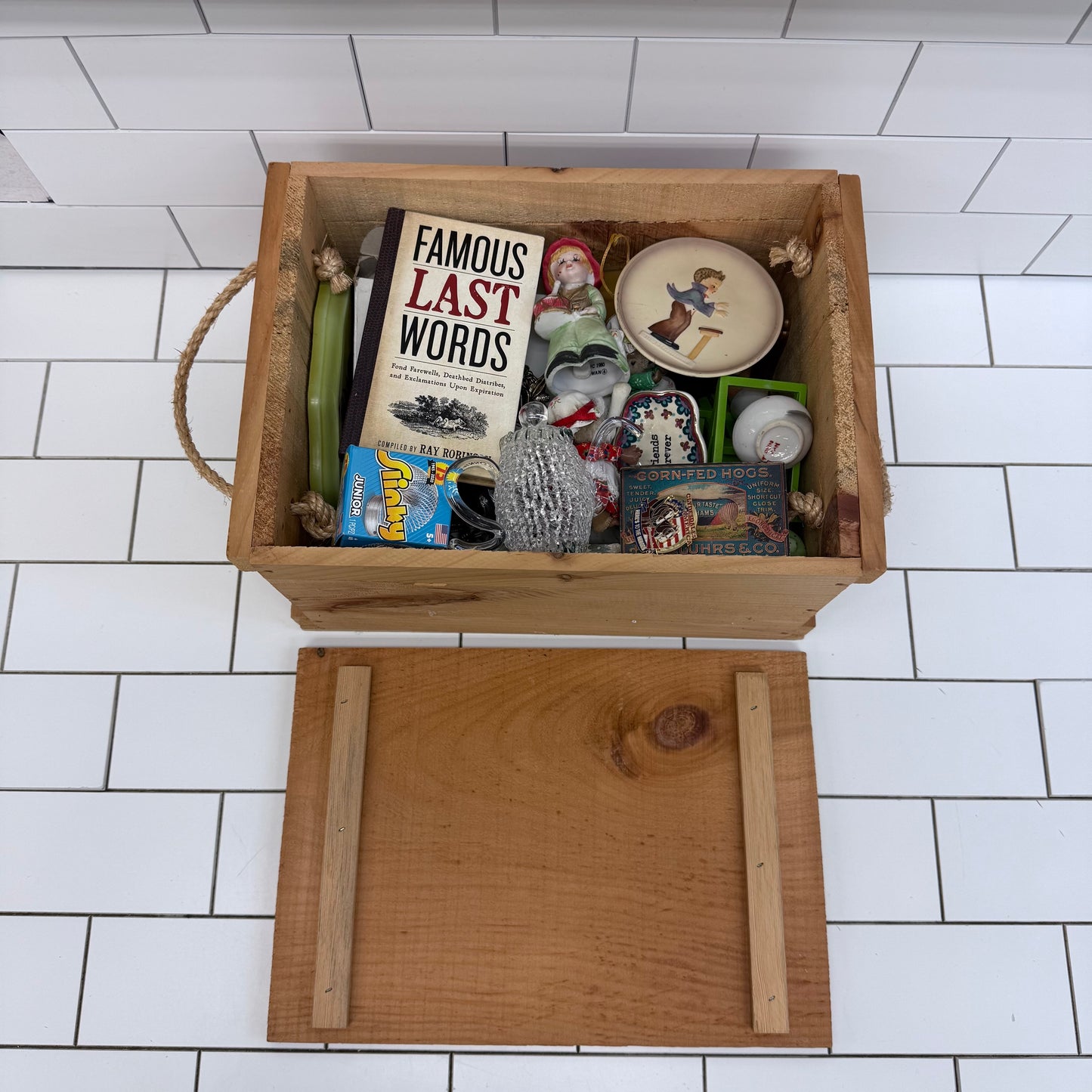 Estate Mystery Collectibles & Wooden Crate, 10 Lbs