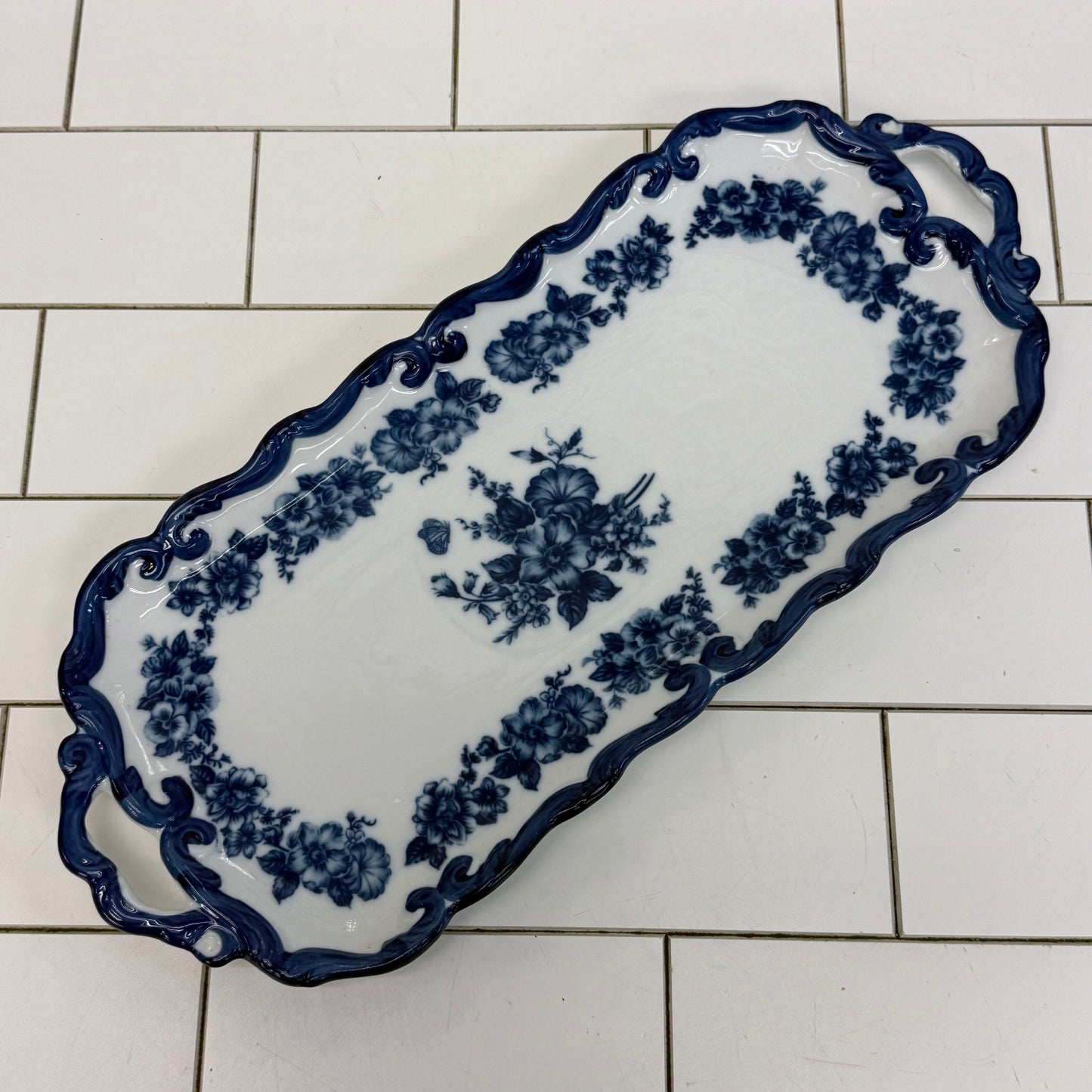 Floral Handled Vanity Tray, Porcelain