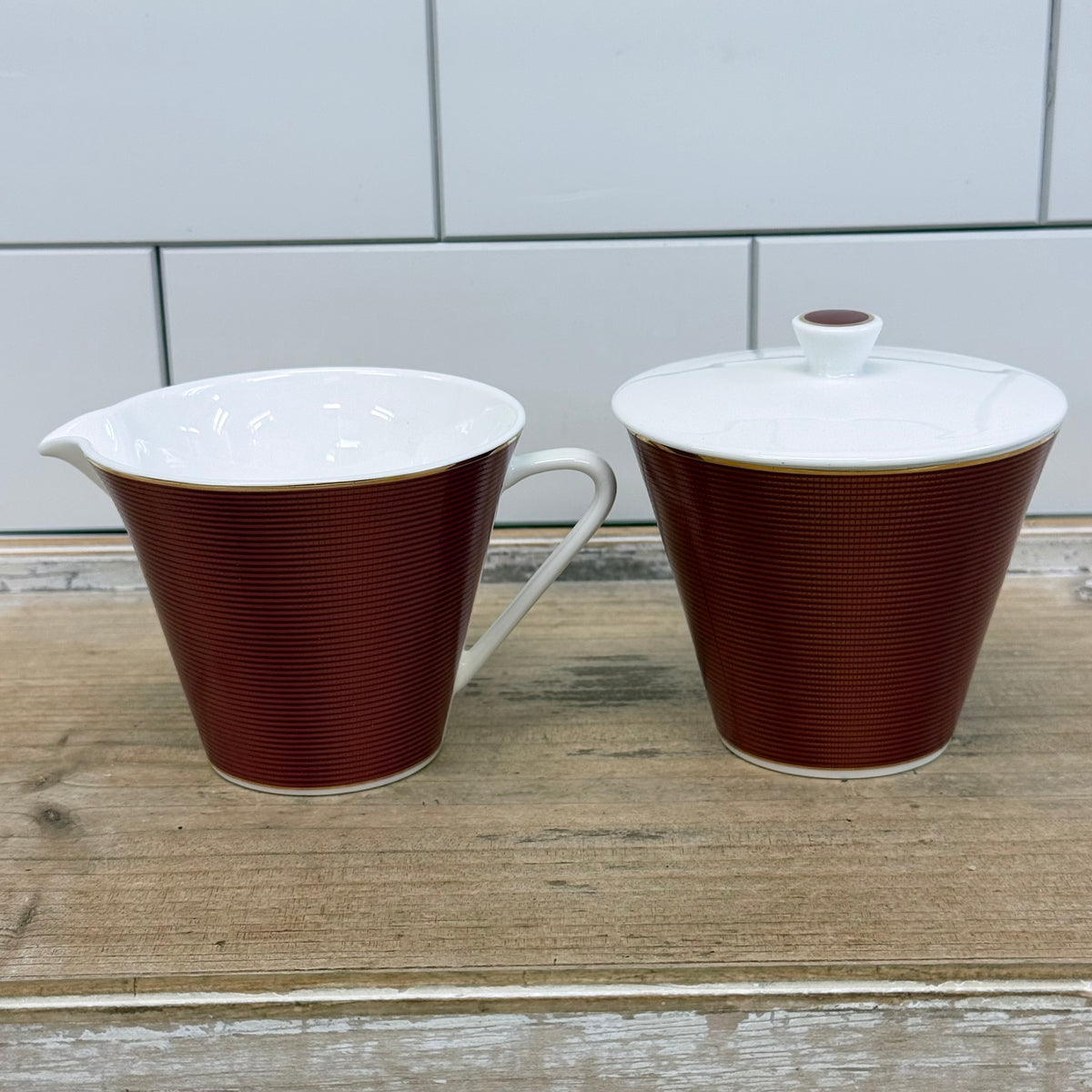 Nikko Burgundy Bone China Creamer & Lidded Sugar Bowl Set