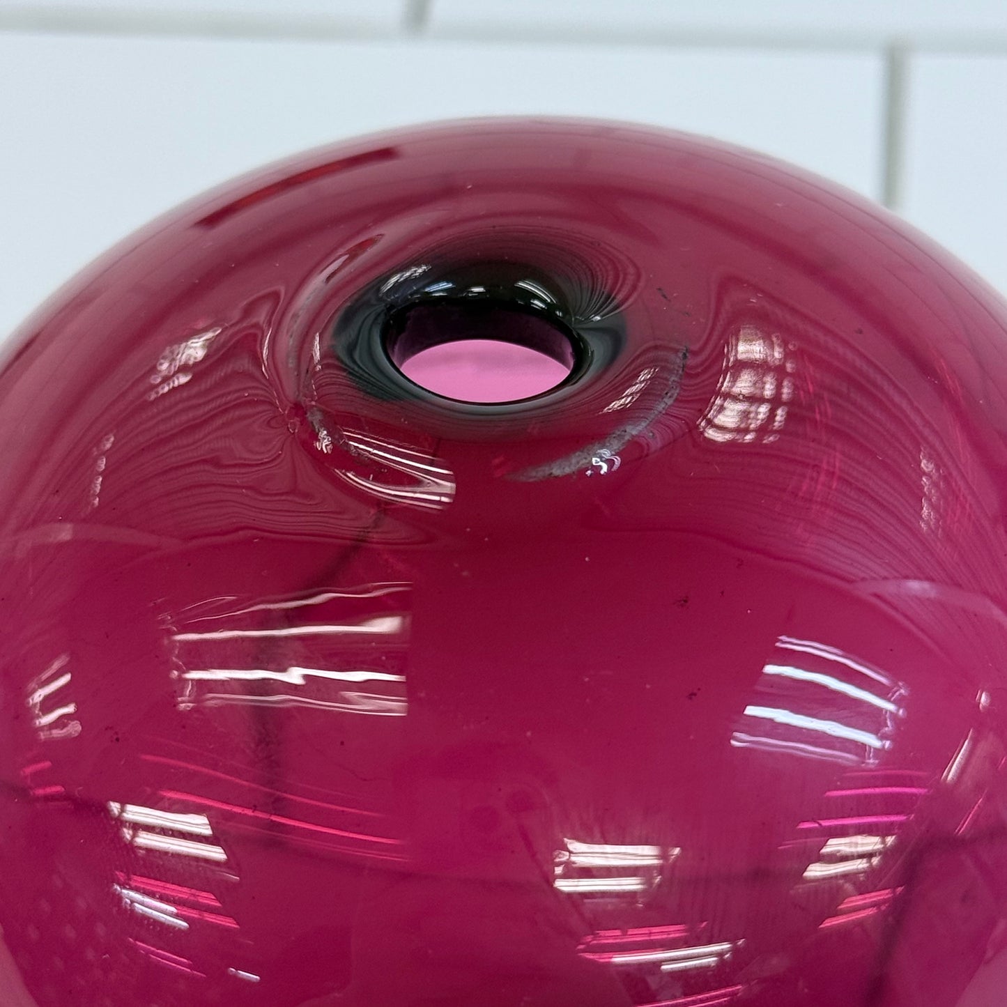 Hand Blown Cranberry Amethyst Art Glass Lidded Jar Vintage