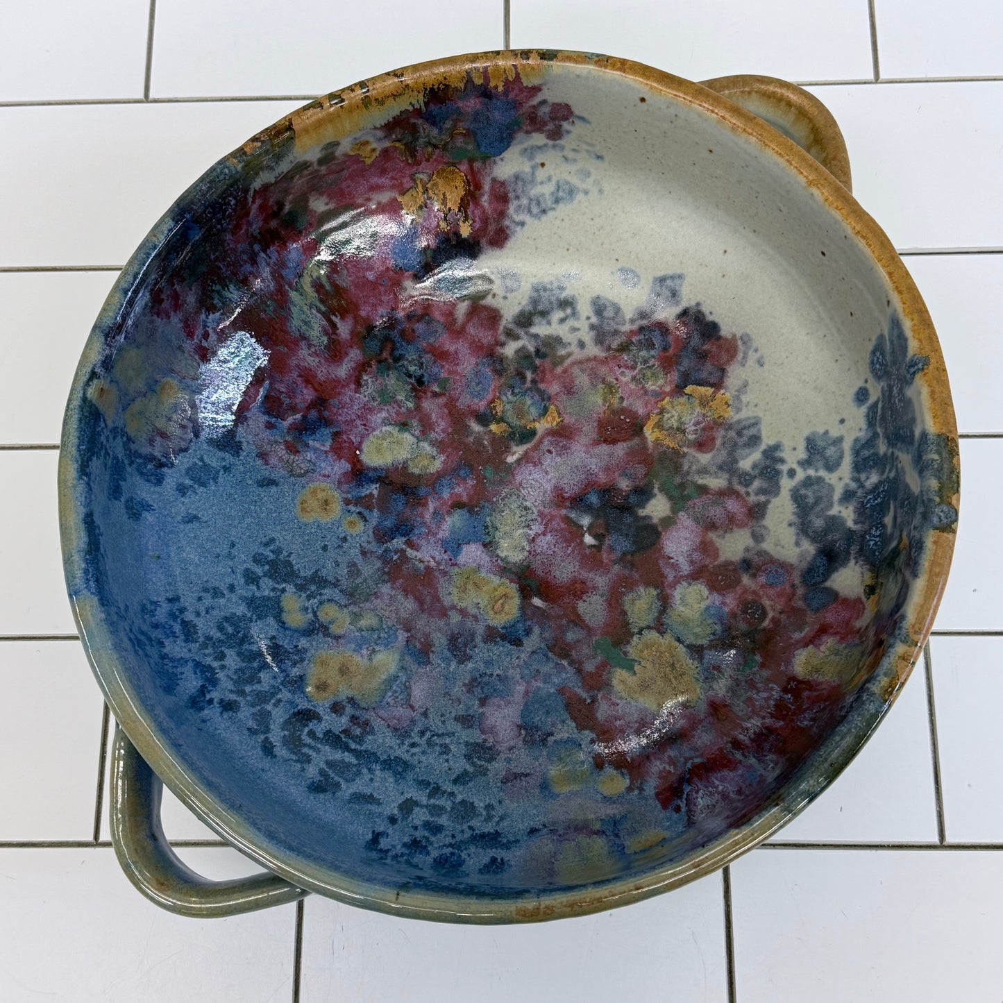 Studio Art Pottery Crystalline Glaze Double Handled Stoneware Bowl