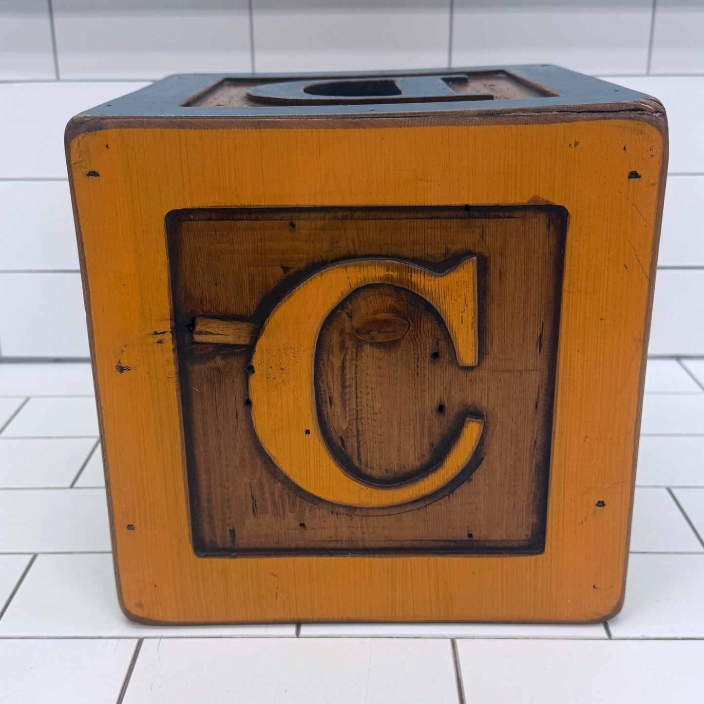 Vintage Folk Art Oversized Alphabet Block Wood Display