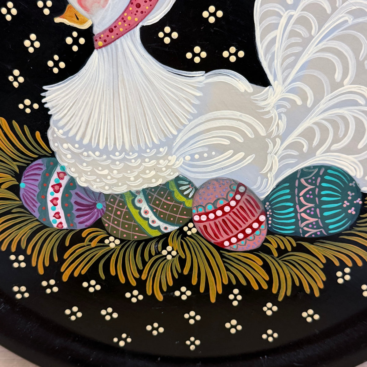 Folk Art Goose Hand-Painted Wooden Tray