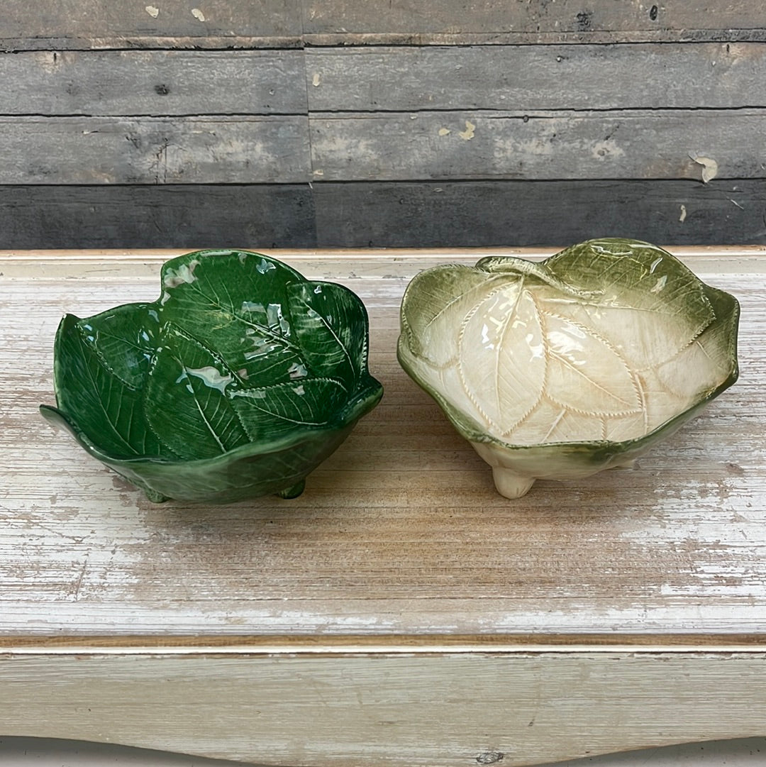 Hand-painted Cabbage Leaf Bowls, Set of 2