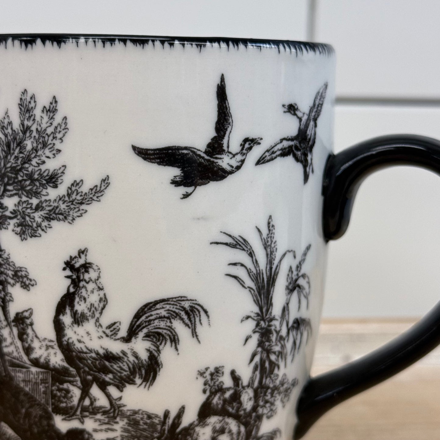 Aux Au Provence Rooster Toile Mugs Set of 2 Ceramic