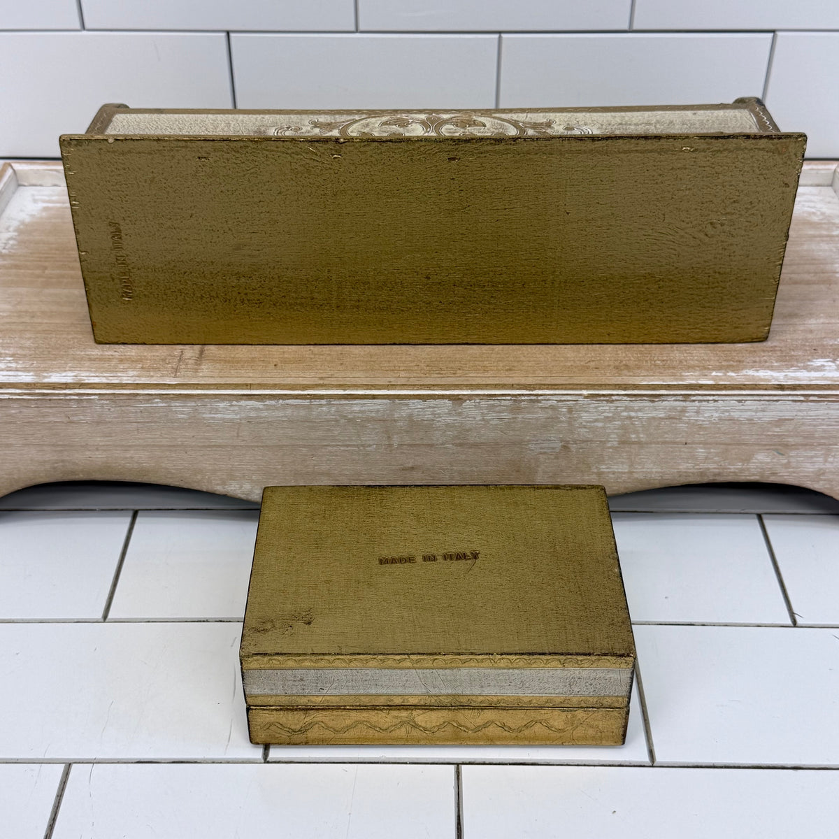 Italian Florentine Giltwood Desk Organizer Set