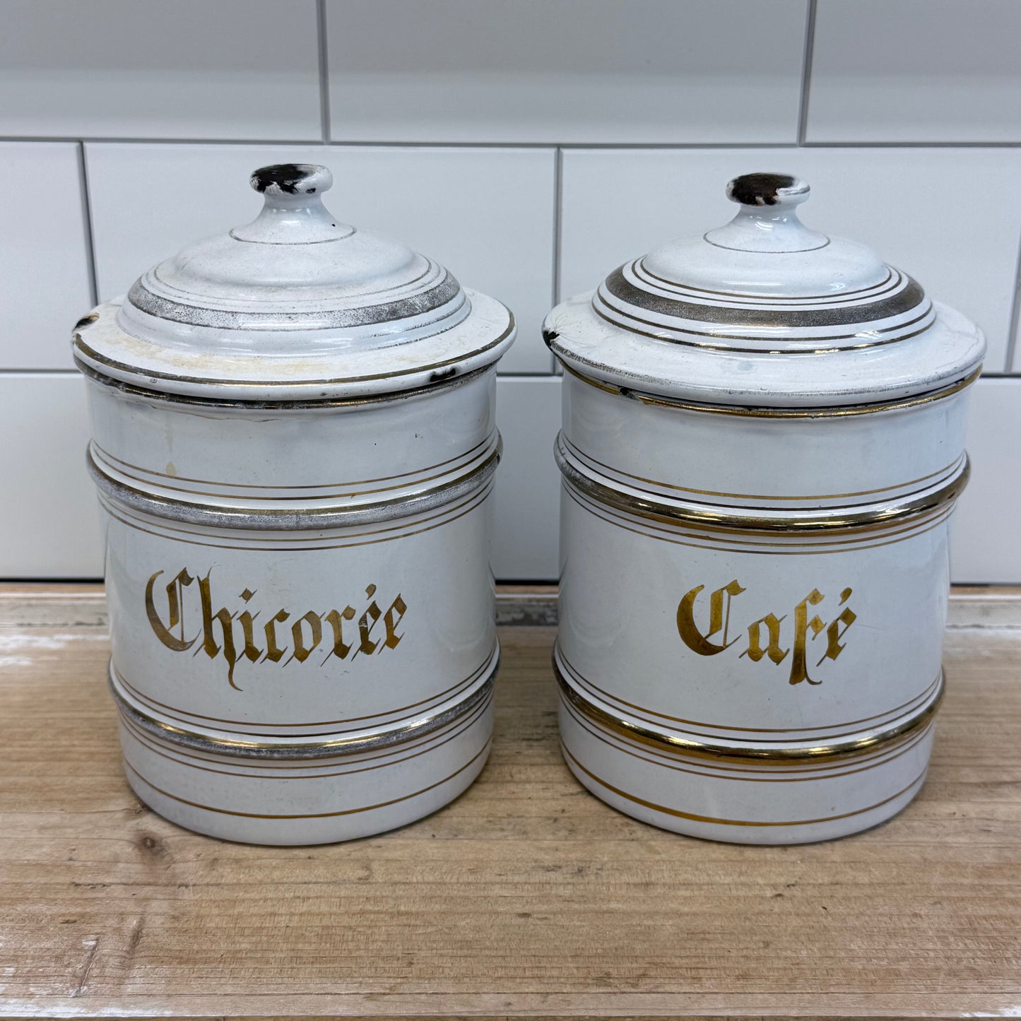 Enamelware Coffee & Chicory Canisters Set of 2