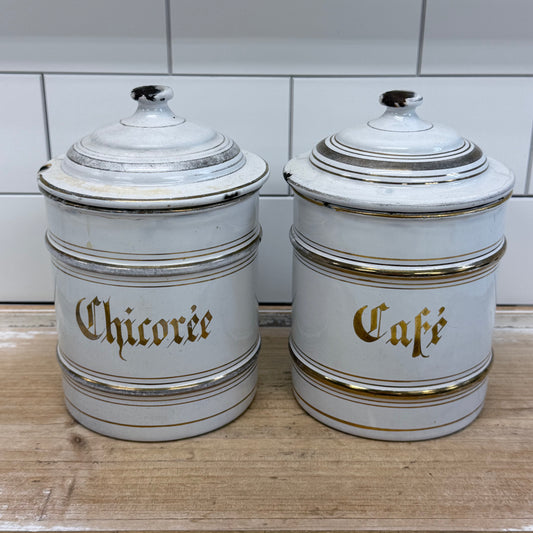 Enamelware Coffee & Chicory Canisters Set of 2