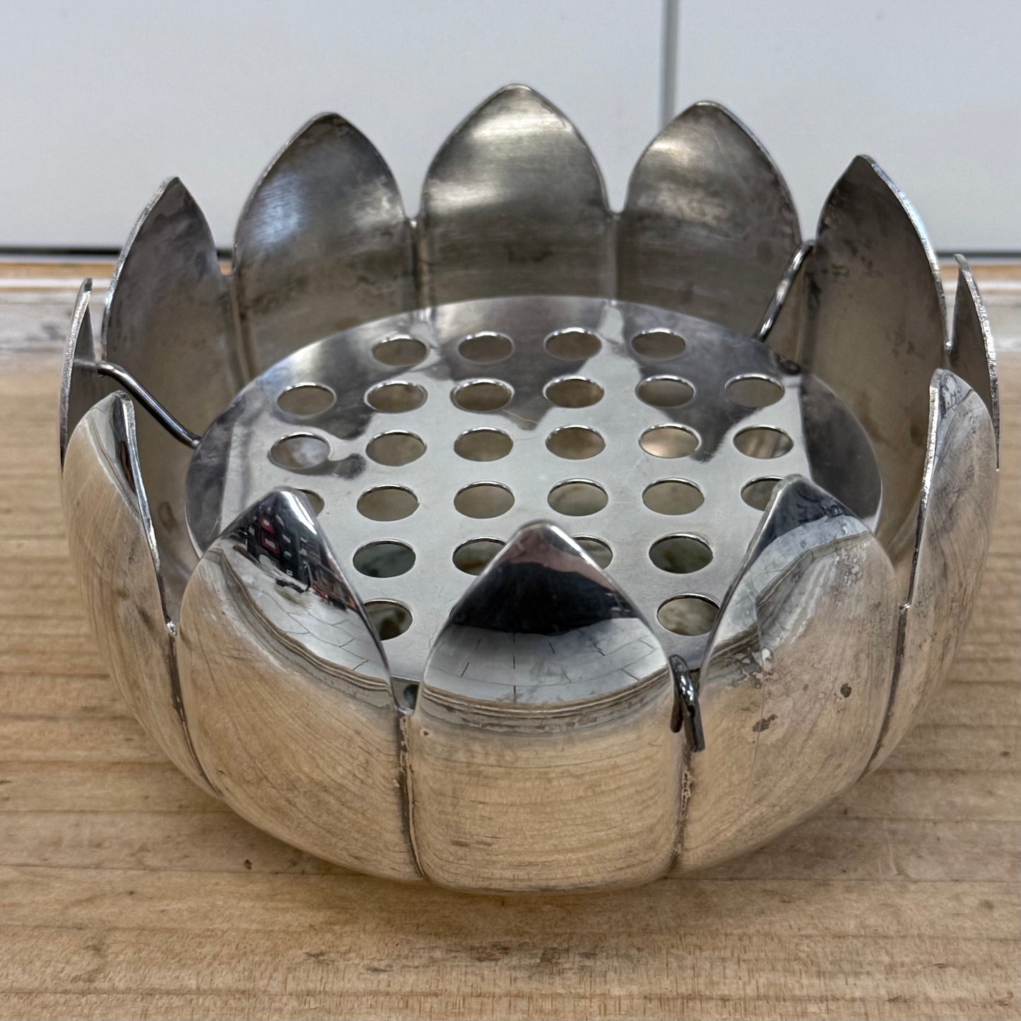 Leonard Silverplate Lotus Flower Frog Vase 1970s