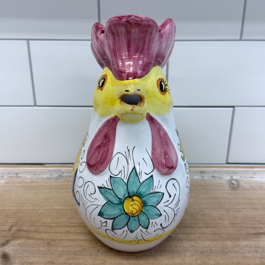 Italian Hand Painted Rooster Ceramic Pitcher Majolica Style