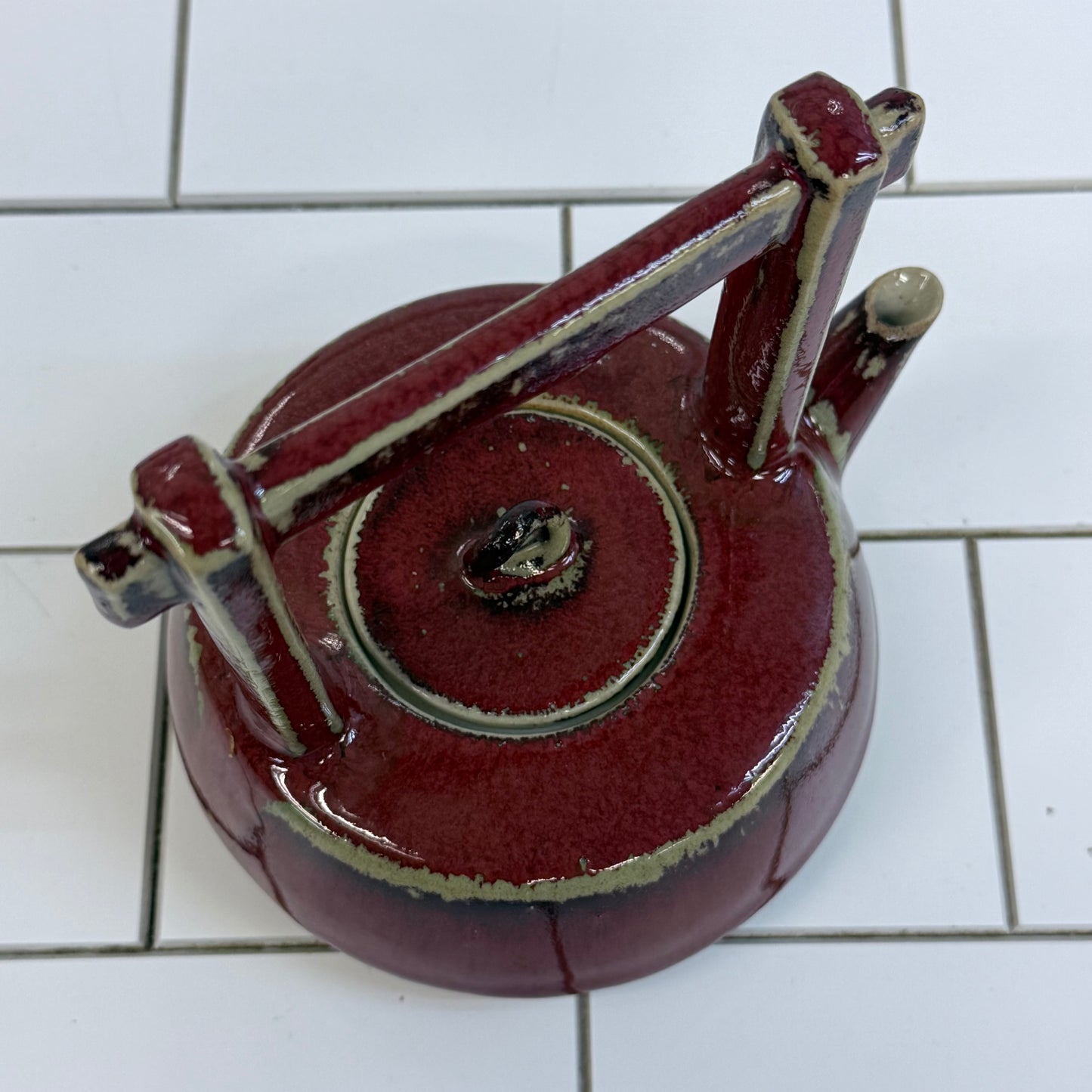 Vintage Oxblood Flambé Studio Pottery Teapot 1980s