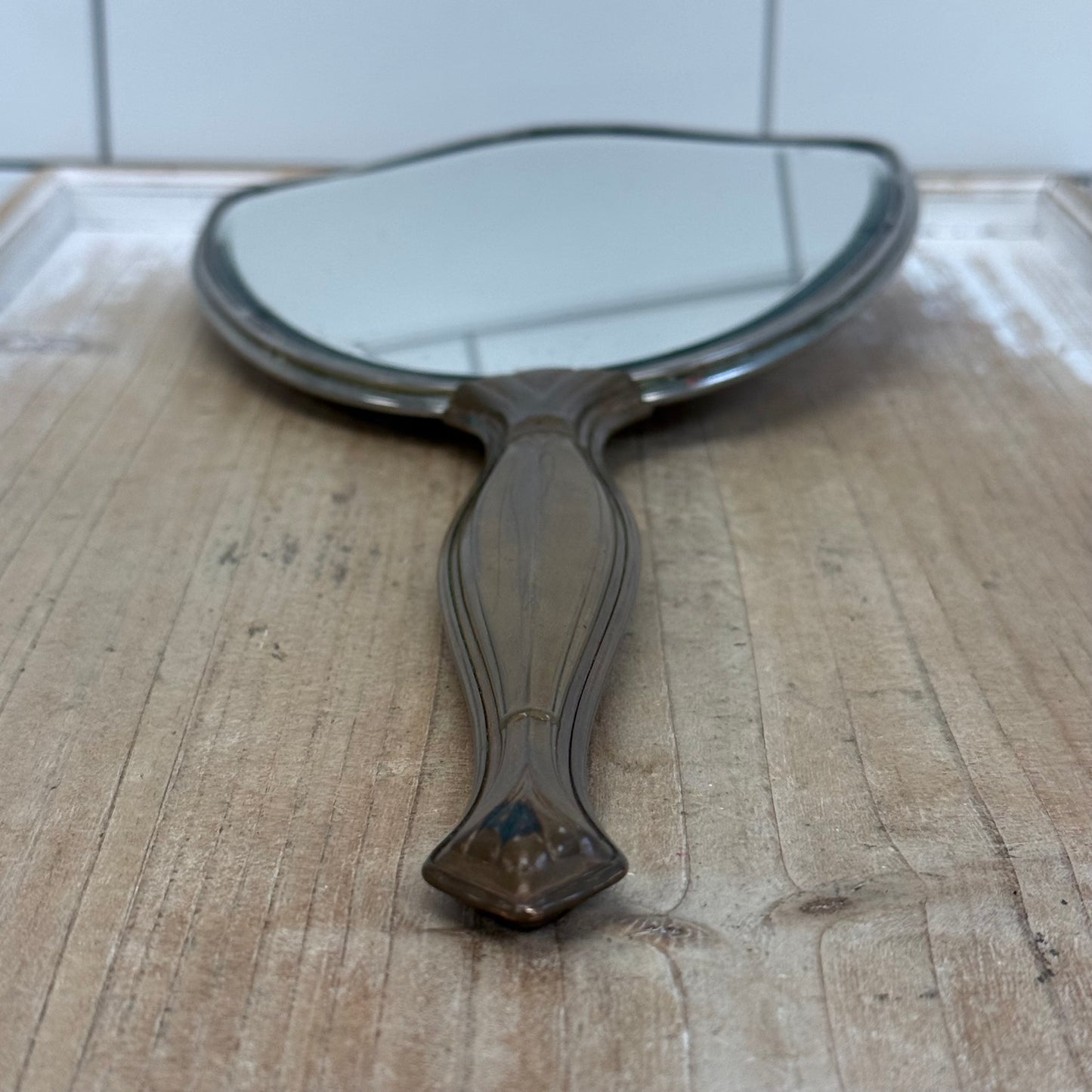 Hollywood Regency Brass Floral Vanity Hand Mirror Vintage Decor