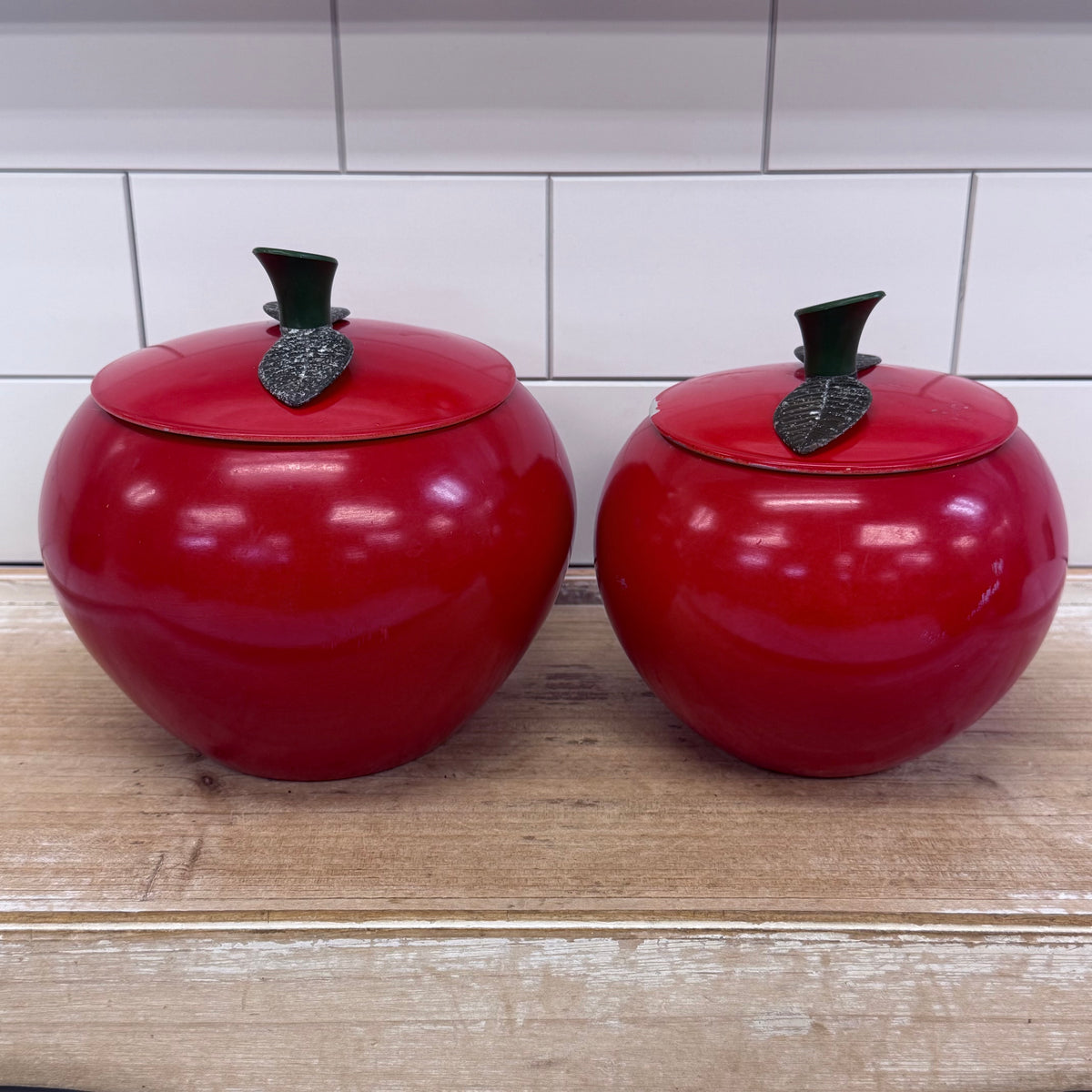 Chrom-Ever Red Apple Aluminum Canisters Set 1960s