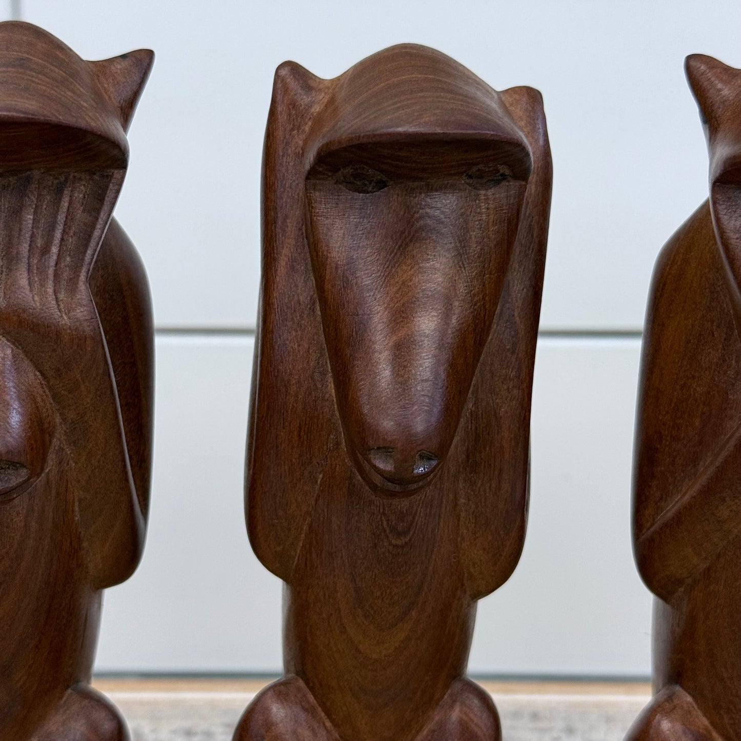 Three Wise Monkeys Carved Wood Figurines Set of 3