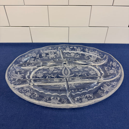 Viking Prelude Relish Dish, Floral Etched Glass