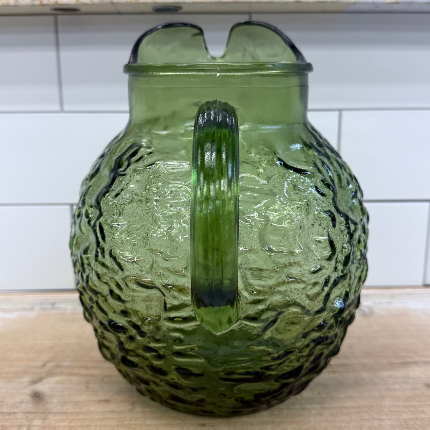 Anchor Hocking Lido Milano Avocado Green Glass Pitcher 1970s
