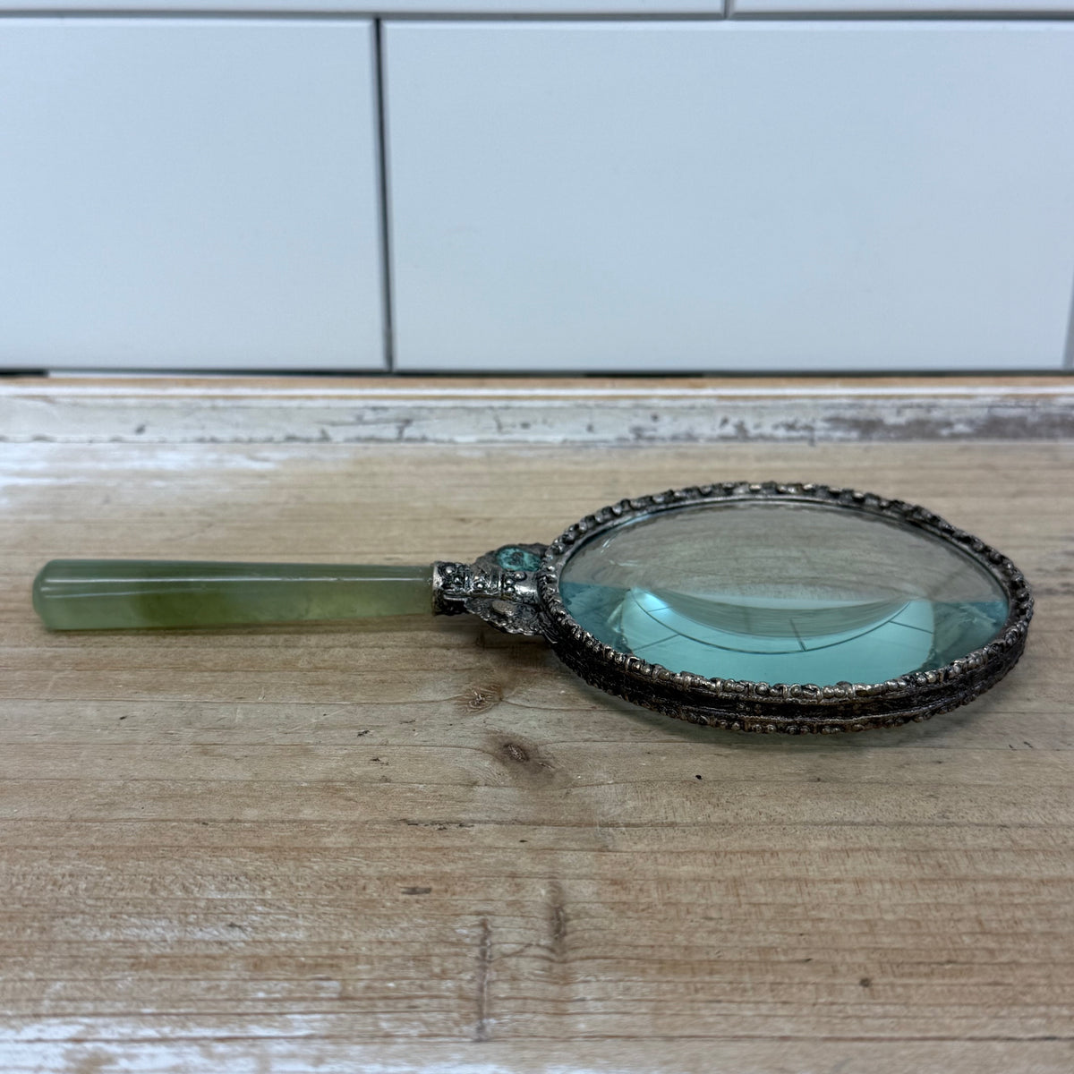 Jadeite Handle Ornate Metal Magnifying Glass