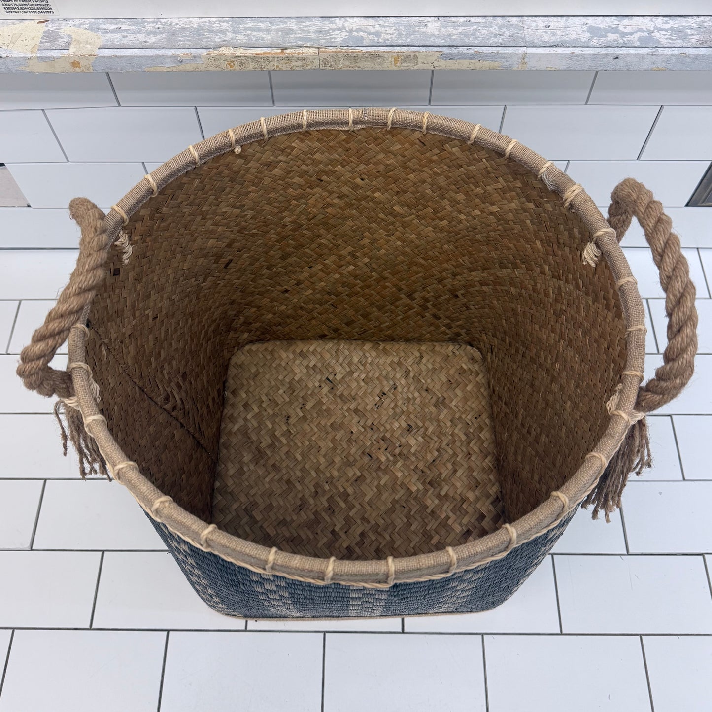 Handwoven Palm Leaf Storage Basket with Rope Handles