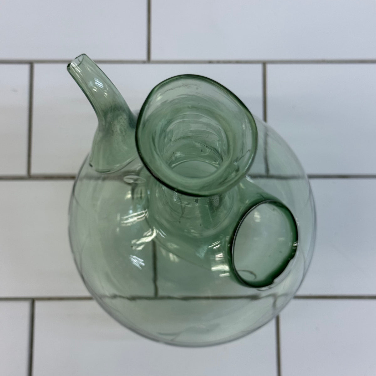 Hand Blown Green Glass Wine Decanter with Ice Pocket