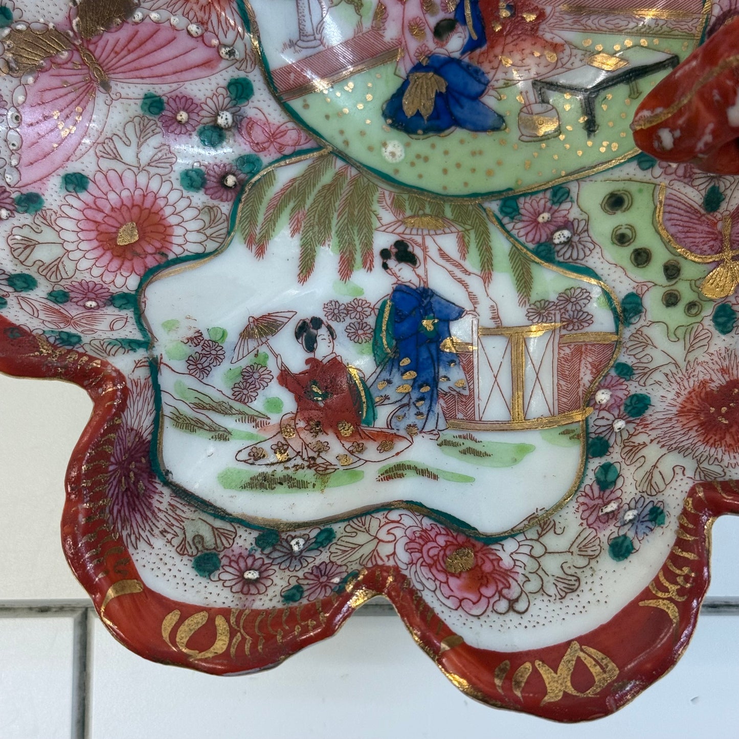 Japanese Geisha Porcelain Nappy Dishes Set of 2 1920s–30s