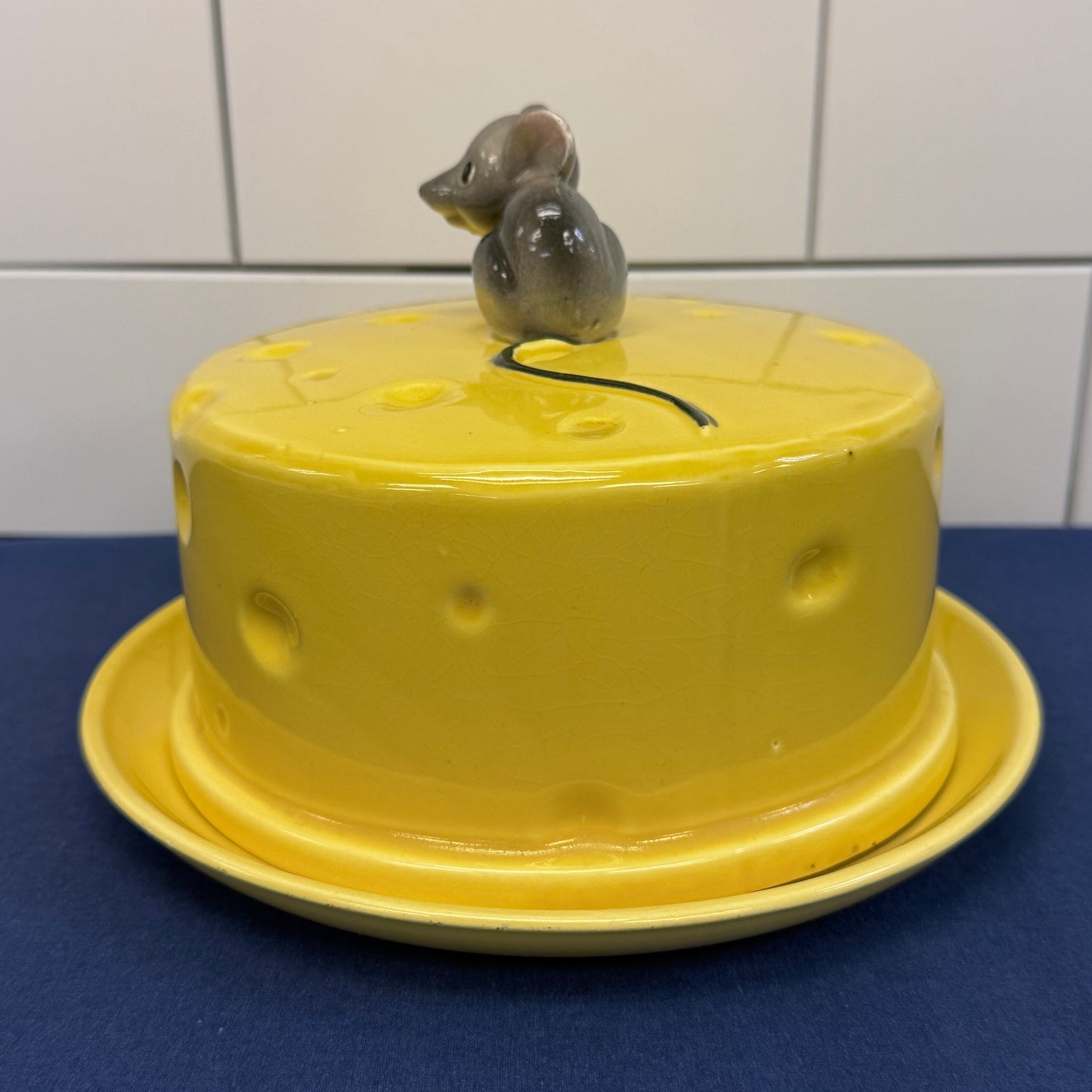 Mouse on Cheese Covered Serving Dish Ceramic Plate Dome Lid