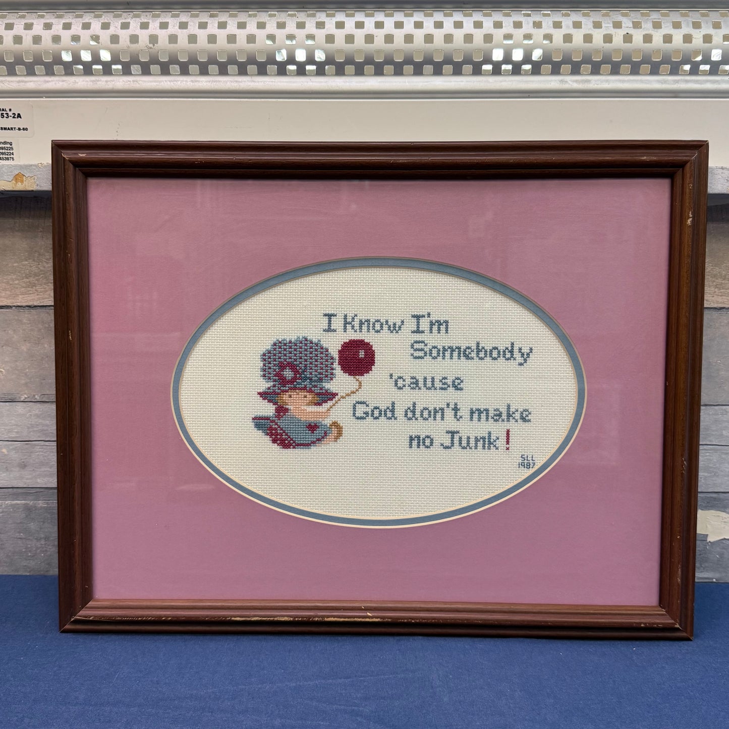 Holly Hobbie Framed Cross Stitch Art, Signed 1987